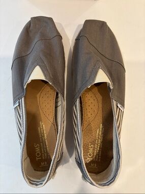 TOMS Gray Canvas Slip-On Shoes with Striped Heel